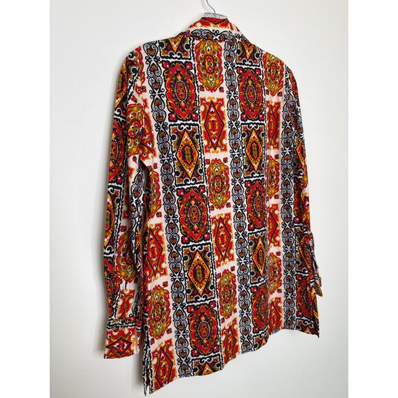 Vintage 1970s Bold Print Cotton dagger collar Shirt Boho Mod Festival medium - Picture 9 of 13